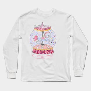 Carousel in pink color with horse Long Sleeve T-Shirt